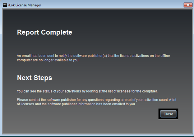 Image of iLok License Manager- Report Complete