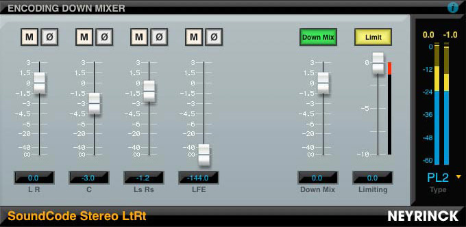 SoundCode Stereo LtRt Main Down-mixer Encode screen