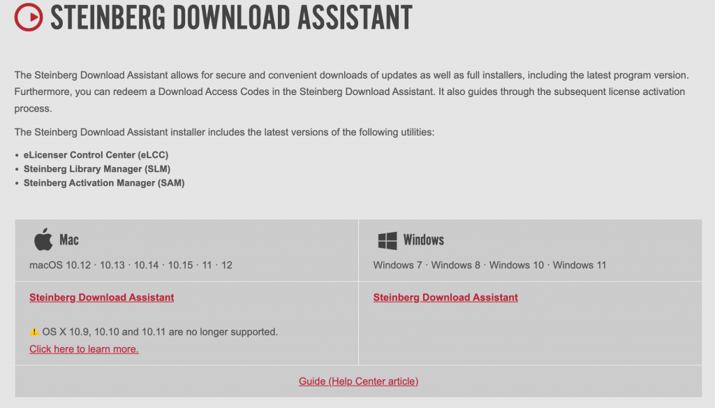 Steinberg Download Assistant download page